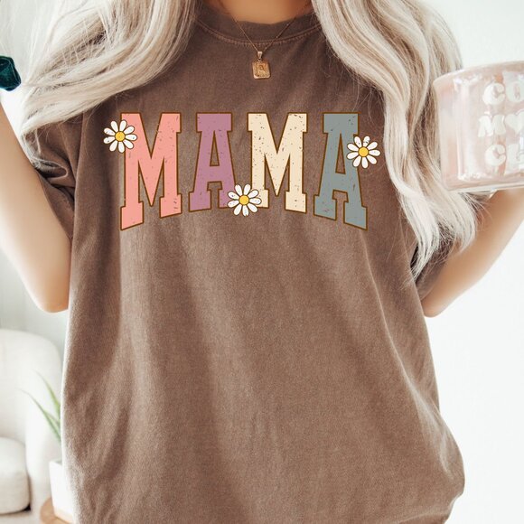 NEW Trendy Comfort Colors Soft Cotton Multi-Color Mama Daisy Graphic Tee Shirt - Picture 2 of 4